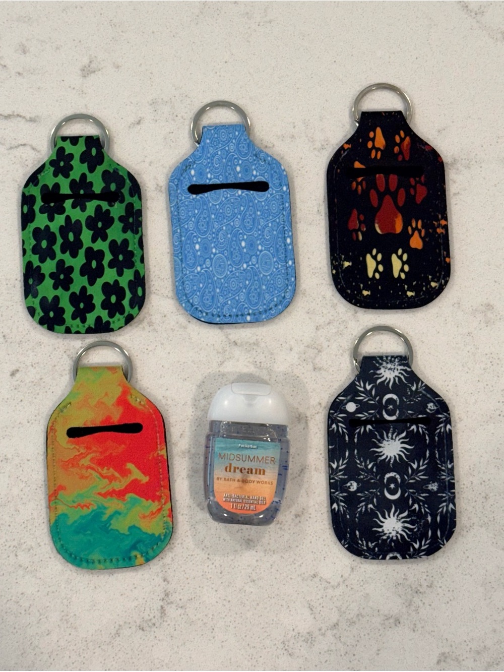 NWOT-Colorful Hand Sanitizer Holder Keychains (5)